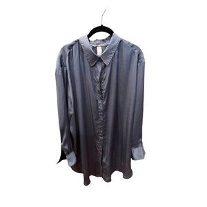 H&M Satin Button Down Blouse Sky Blue Long Sleeve Oversized Top